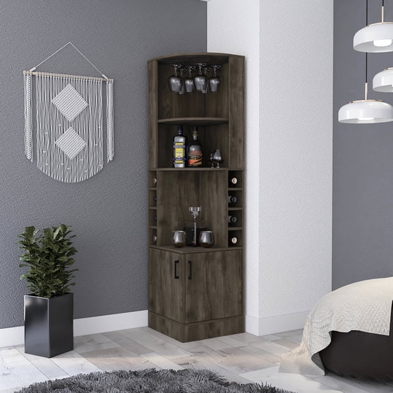Open storage design / Display liquor in living areas / Multifunctional bar cabinet use