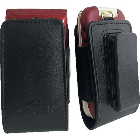 Open top Rugged leather case with Pinch clip that rotates fits Lively Jitterbug Flip2, Flip 2
