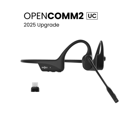 OpenComm2 UC 2025 Upgrade - Open-Ear Wireless Computer Headset with Boom Mic - Bone Conduction Bluetooth Stereo Headphones - USB-C Compatible with PC and Mac - Zoom Certified - with Bookmark, Black