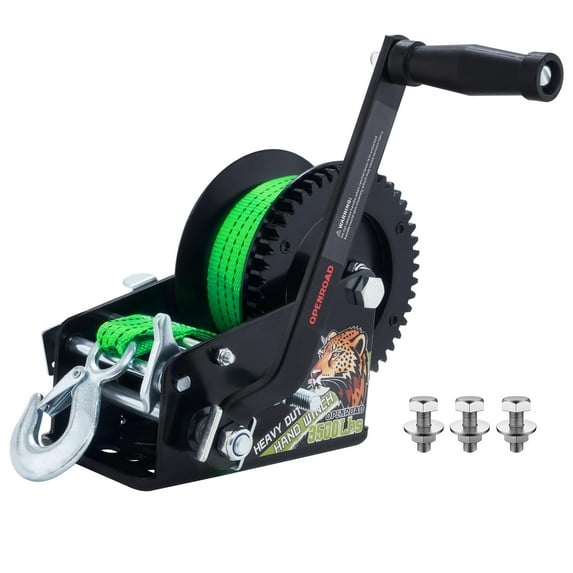 OpenRoad 3500LB Boat Trailer Winch 32FT Green Strap, Heavy Duty Hand Winch with 2-Way Ratchet