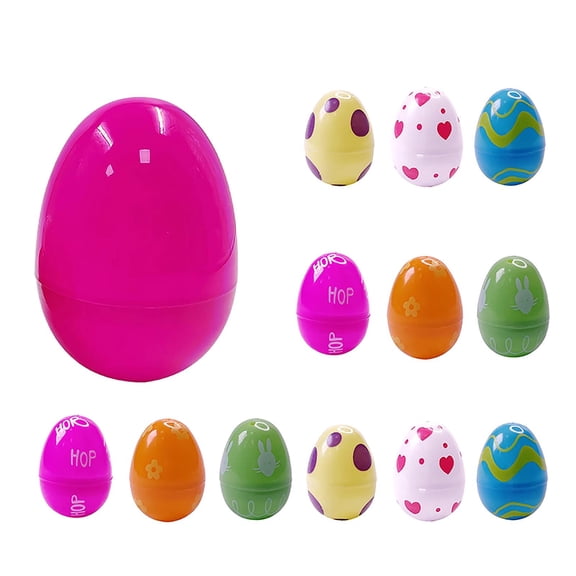 Openable Easter Egg Set Of 13, One Large Egg With 12 Mini Eggs, Multicolor Designs, Durable Plastic, Ideal For Egg Hunts, Party Gifts, Classroom Prizes, Holiday Decorations, Reusable Fun Activity