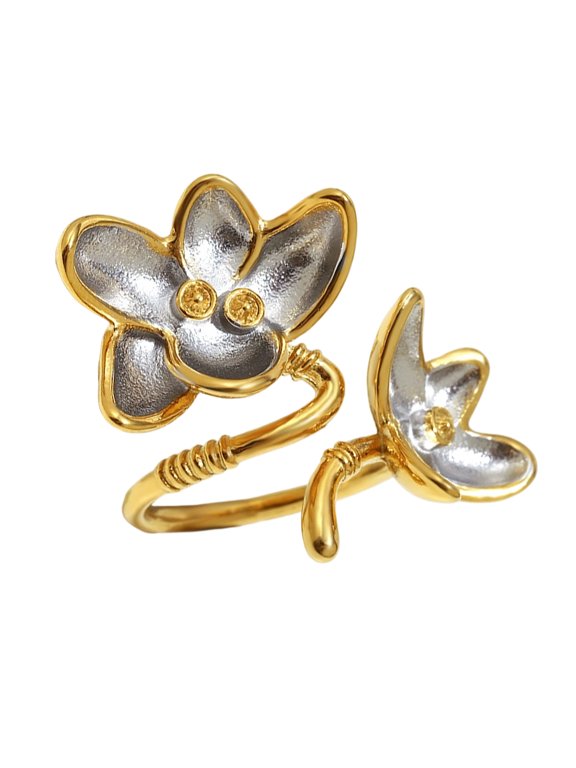 Openable Flower Shaped Rings Stainless Steel Jewelry With Gold And Silver Tone Artistic Open Rings For Daily Wear