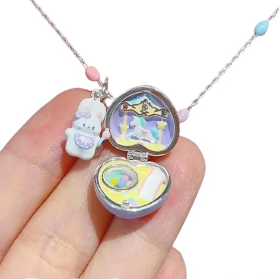 Openable Heart Choker Cartoon Necklace Adjustable Neckchain Love Shape Clavicle Chain Fashionable Accessory