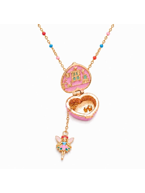 Openable Locket Necklace for Women , Miniature Fairy House Pendant Necklace with Bunny Fairy Charms, Gold Plated Color Beaded Chain Heart Story Jewelry Gift for Birthday Anniversary