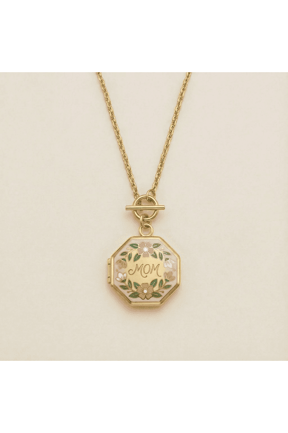 Openable MOM Locket Pendant Necklace Gold Plated Dainty Clavicle Chain Fashion Ins Style Jewelry Gift for Mom