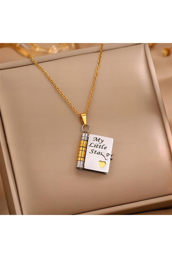 Openable Mini Book Pendant Necklace, Stainless Steel Photo Locket for Mom, Daughter