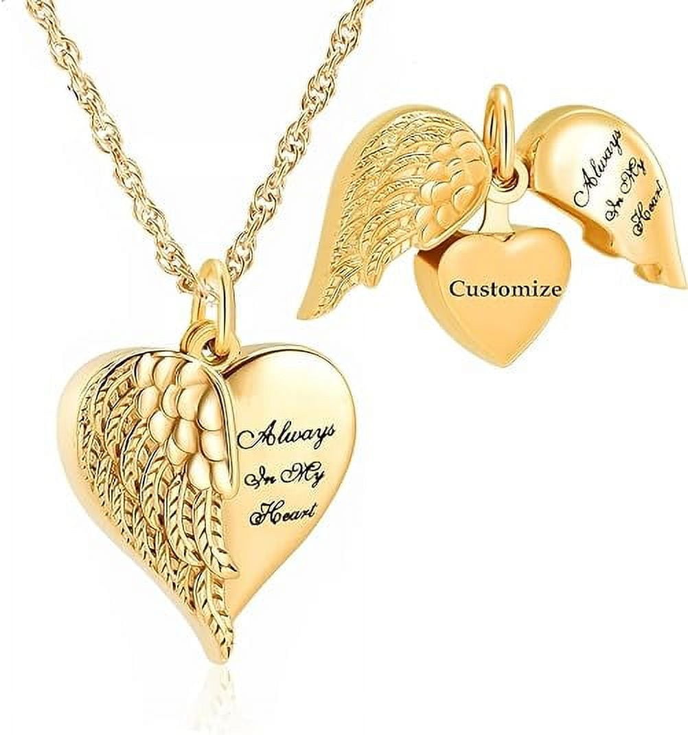 Openable Urn Cremation Jewelry Angel Wing Heart Urn Necklaces for Ashes