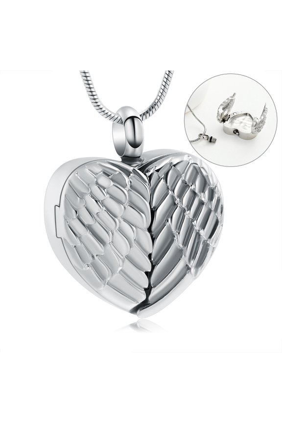 Openable Wing Heart Urn Pendant Cremation Jewelry for Ashes Keepsake Memory Necklace Photo Holder Memorial Jewelry