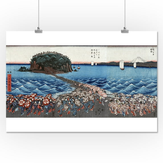 Opening Celebration of Benzaiten Shrine at Enoshima in Soshu Japanese Wood-Cut Print (16x24 Giclee Gallery Print, Wall Decor Travel Poster)