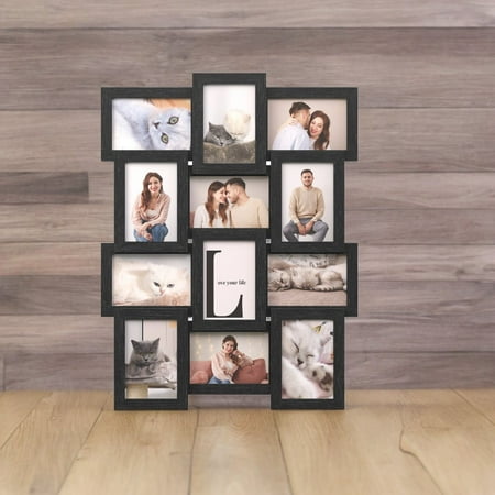 Set of 12 Collage Picture Frames, 4x6, Ink Black, Wall Decor for Family Photos, Hanging Display, Assembly Required.