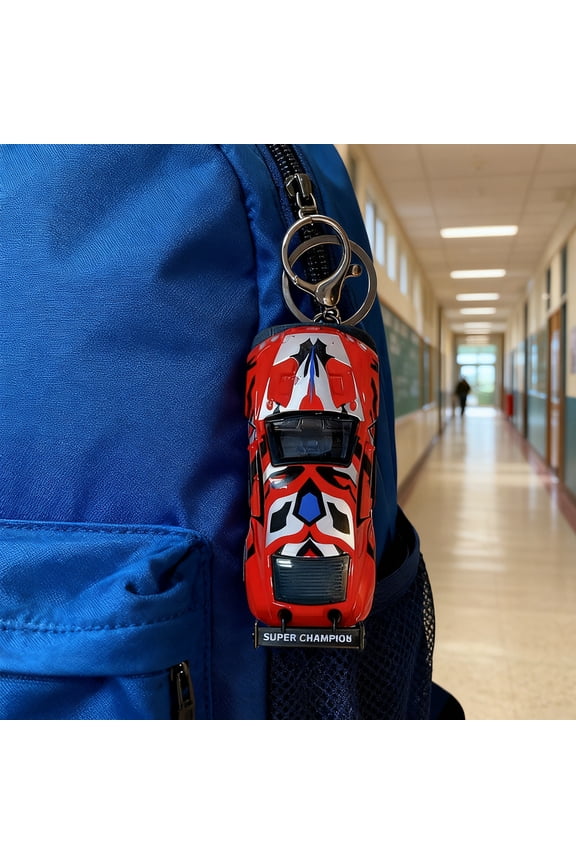 Opening Door Racing Car Keychain Kids Mini Pull-back Graffiti Sports Car Toy Key Ring Holder Backpack Handbag Hanging Decoration
