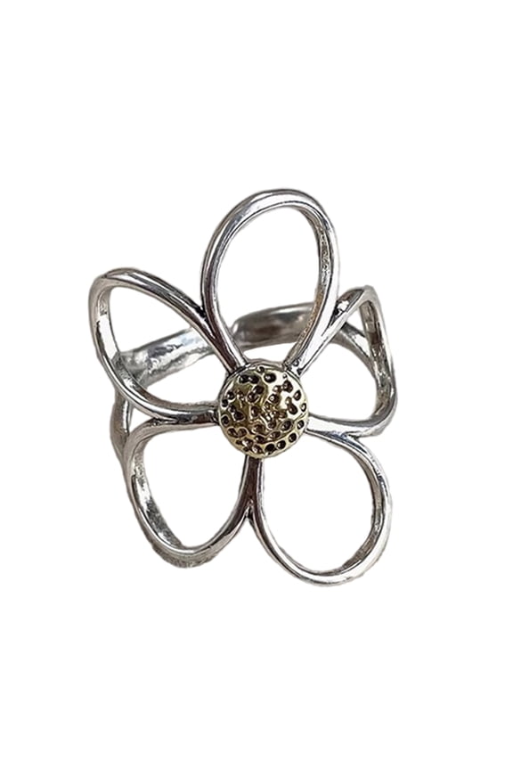 Opening Finger Rings Adjustable Finger Rings Hollow Flower Open Rings Finger Jewelry Metal Texture for Fashion Lover