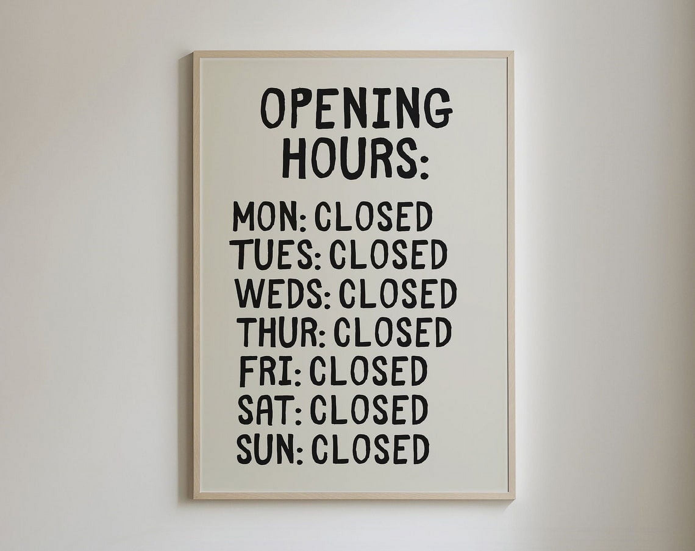 Opening Hours Print, Trendy Wall Art Typography Art Posters, Weekdays ...