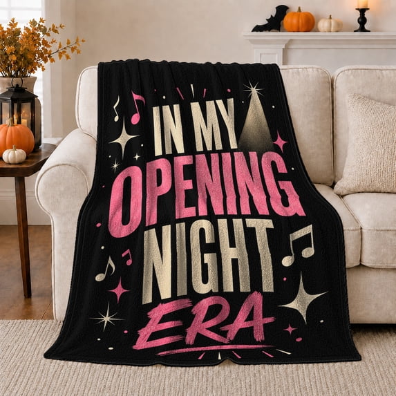 Opening Night Musical Theatre Typography Retro Stage Spotlight, Cozy Typography Art Scene, Warm Flannel Blanket for Living Room and Reading Nook, Art Lovers Housewarming Gift, Artistic Home Decor