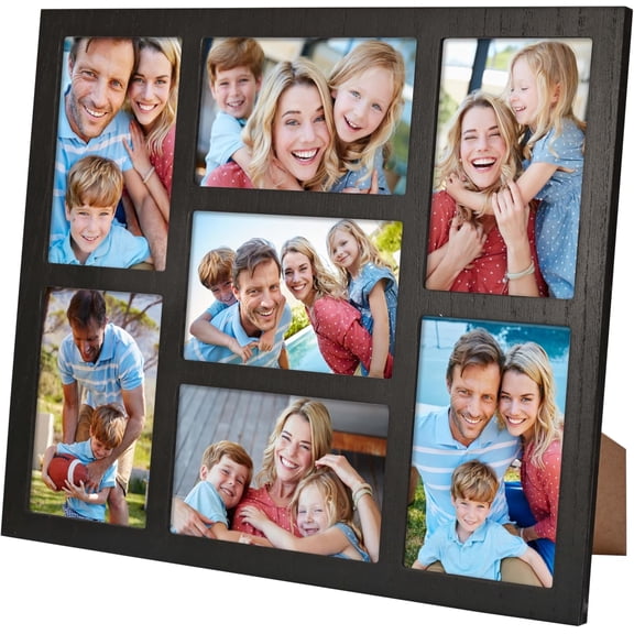 Openings Photo Collage for Wall Decor, 4x6 Picture Frame Collage for Wall Mounting or Tabletop, Wooden Multiple Photo Frame Display 4x6 Pictures for Desk, Office, Living Room, Black