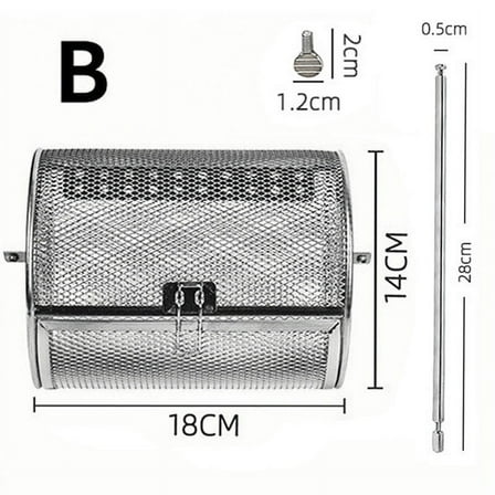 Openpig 14 x 18 CM Stainless Steel Rotisserie Grill Roaster Drum Oven Basket Oven Roast Baking Rotary for Peanut Dried Nut Coffee Beans BBQ