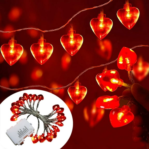 Openpig 2 PCS Red Heart String Lights, Heart Valentines Lights for Propose Wedding Anniversary Valentines Mother's Day Decor