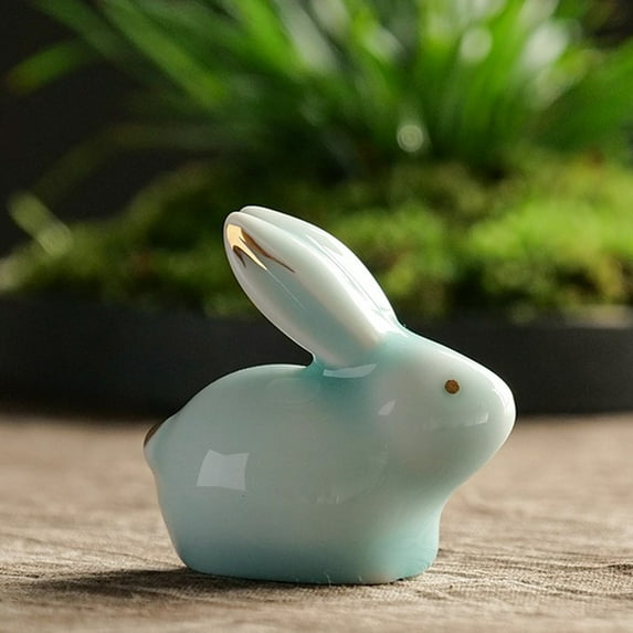 Openpig Adorable Vintage Ceramic Bunny Figurines Handcrafted Desktop Decor Miniature Home Desktop Craft Ornament Accessories