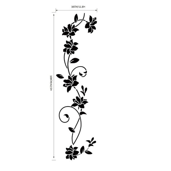 Openpig Black Flower Vine Wall Stickers, Simplicity Floral Art Wall Decals Removable Vinyl Peel and Stick for Bathroom Living Room Bedroom Home Decorations