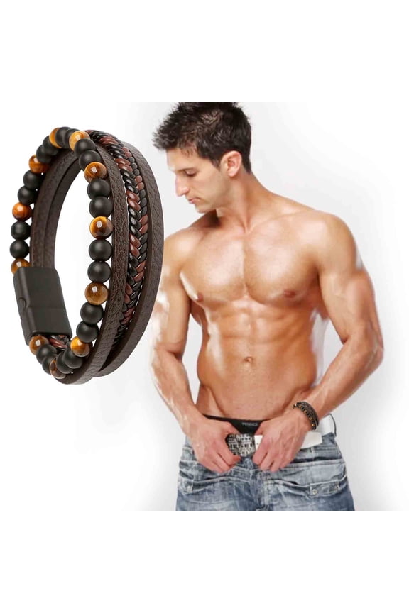 Clearance Natural Volcanic Stone Eye Beaded Bracelet Health Bracelet Shaping Bracelet Cowhide Rope Agate Bracelet