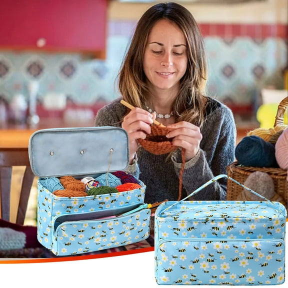 Openpig Crochet Bag with Thread Cutter, Portable Knitting Bag Yarn Storage Organizer for Crochet Hooks, Knitting Needles and Other Accessories, Gift for Mom Women