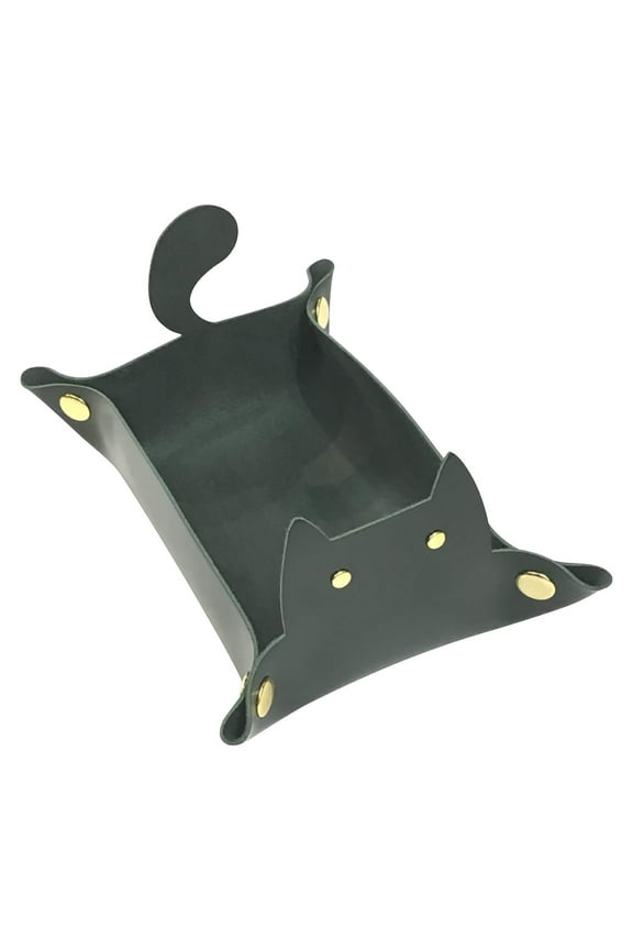 Cute Cat Shaped Leather Valet Tray, Cat Dice Tray, Premium Catchall Tray, Jewelry Tray, Folding Portable Travel Organizer