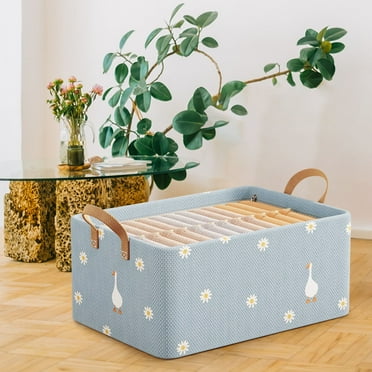 Openpig Daisy Flower Cute Storage Bins for Shelves,Collapsible Storage Basket for Organizing, Fabric Storage Bins for Clothes Closet Decorative with Labels and Handle