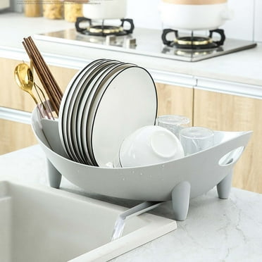 Openpig Dish Drying Rack, Oval Compact Size Drainer with Utensil Holder, Kitchen Counter Cabinet