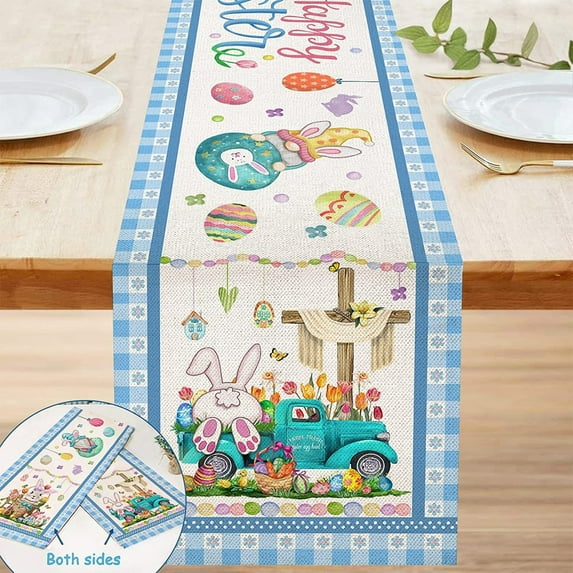 Openpig Easter Table Runner Decorations, Buffalo Plaid Spring Easter Eggs Bunny Holiday Farmhouse Kitchen Dining Table Party Decor