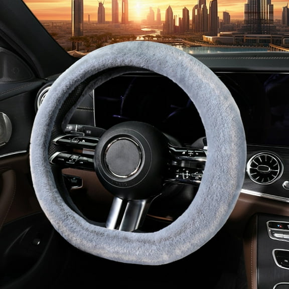 Openpig Elastic Fuzzy Steering Wheel Cover, 15'' Soft Steering Wheel Protector for Warm Winter, Anti-Slip Fluffy Car Wheel Covers, Universal Car Interior Decor Accessories for Women Men