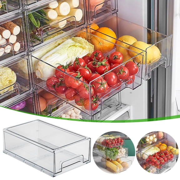 Openpig Fridge Organizer Bins with Pull Out Drawer Stackable Refrigerator Drawers Set for Save Vertical Space, Kitchen Pantry Bedroom Office Closet Produce Storage