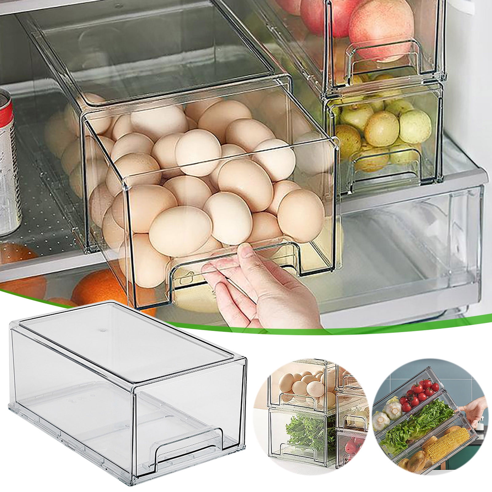 Openpig Fridge Organizer Bins with Pull Out Drawer Stackable ...