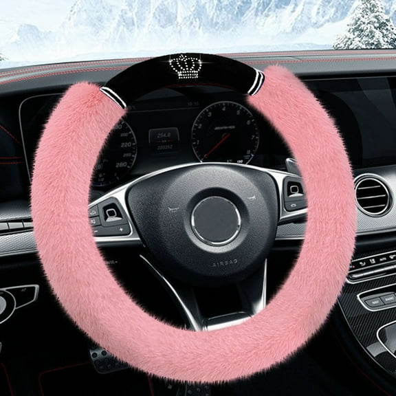 Openpig Furry Car Steering Wheel Cover with Fluffy Gear Shift Cover Soft Warm Non-Slip Car Decoration for Women Girls, Pink
