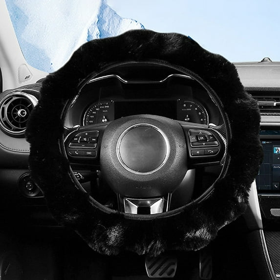 Openpig Fuzzy Winter Steering Wheel Covers for Women, Warm Cute Fluffy Car Wheel Cover for Sedan SUV, Super Soft Furry Girly Auto Plush Car Handle Cover for Cold Weather, 14-15inch, Standard Size