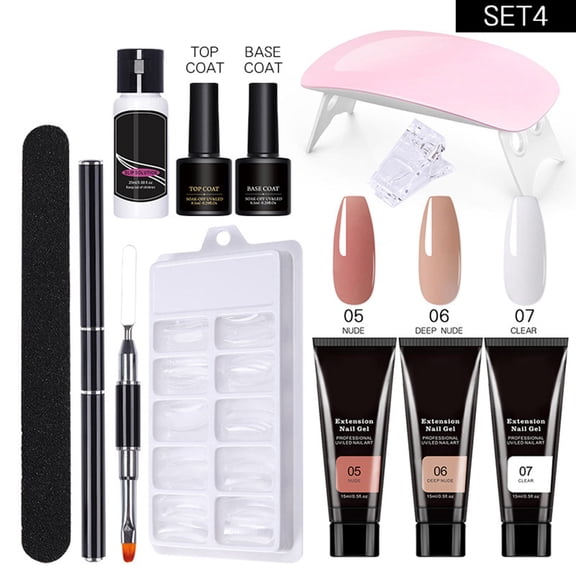 Openpig Gel Nail Kit, 6 Colors Nude Pink Black Builder Gel Nail Extension Kit for Beginners with Everything Nail Art DIY at Home, F