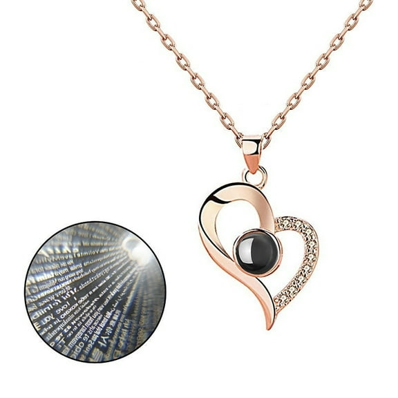 Openpig I Love You Necklace, 100 Languages Necklace, The Memory of Love Nanotechnology Necklace, 100 Different Languages for I Love U
