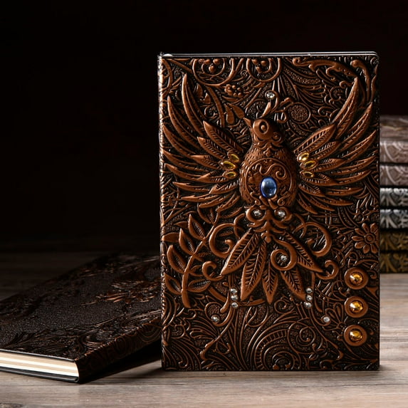 Openpig Leather Journal Notebook Antique Embossed Leather Writing Notebook Decoration Book Retro Phoenix Hardcover Diary for Literature and Art Women Men Gift