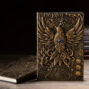 Openpig Leather Journal Notebook Antique Embossed Leather Writing Notebook Decoration Book Retro Phoenix Hardcover Diary for Literature and Art Women Men Gift