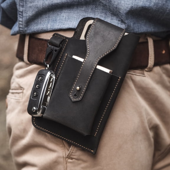 Openpig Leather Phone Pouch, Belt Holder, Universal Smart Phone Leather Belt Pouch for Men