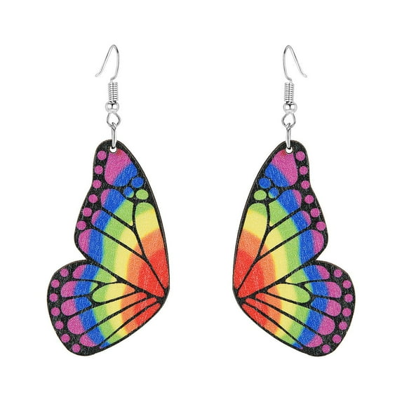 Openpig Lightweight Colorful Wooden Rainbow Earrings for Women Colorful Rainbow Pride Wooden Dangle Earrings Rainbow Butterfly Earrings Jewelry Gifts
