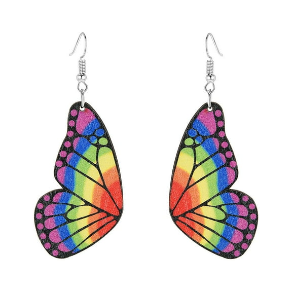 Openpig Lightweight Colorful Wooden Rainbow Earrings for Women Colorful Rainbow Pride Wooden Dangle Earrings Rainbow Butterfly Earrings Jewelry Gifts