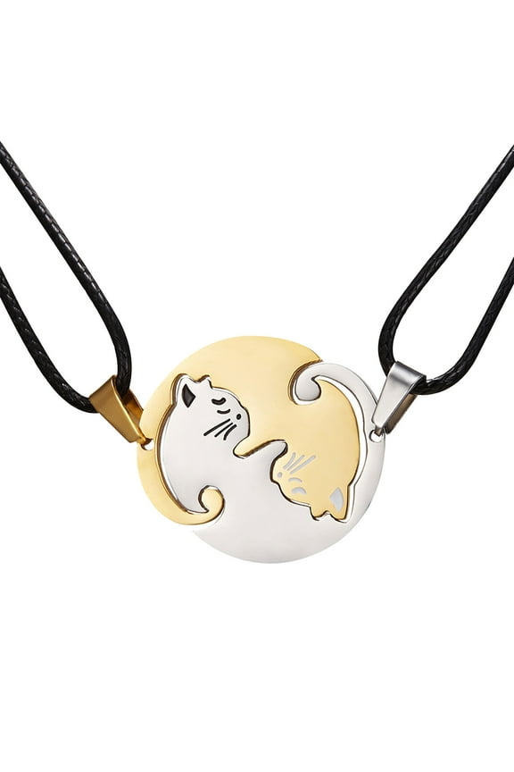 Matching Cat Yin Yang Necklace for Couples Women Men, Alloy Pet BFF Necklaces, Funny Cat Lovers Gifts