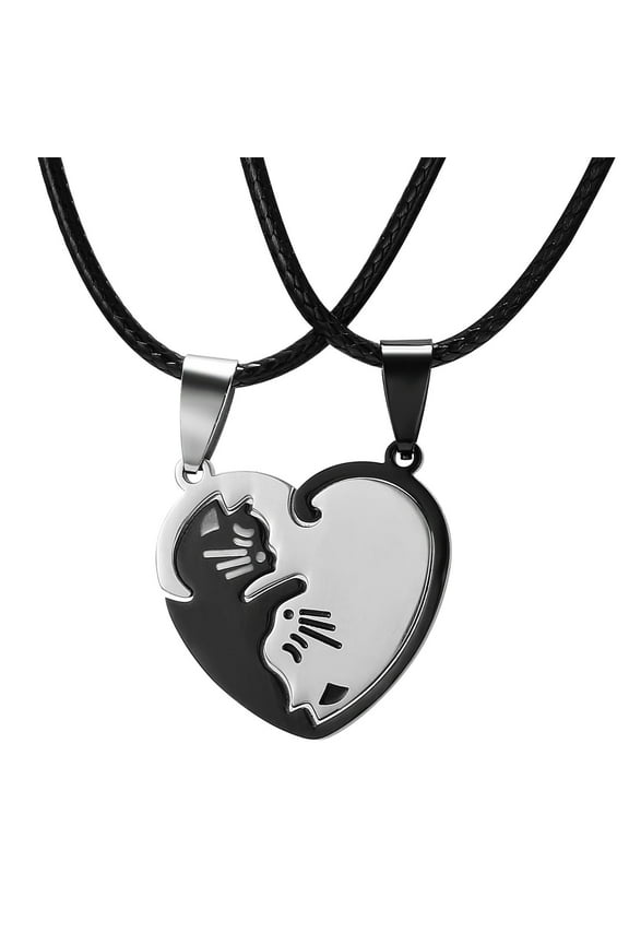 Matching Cat Yin Yang Necklace for Couples Women Men, Alloy Pet BFF Necklaces, Funny Cat Lovers Gifts