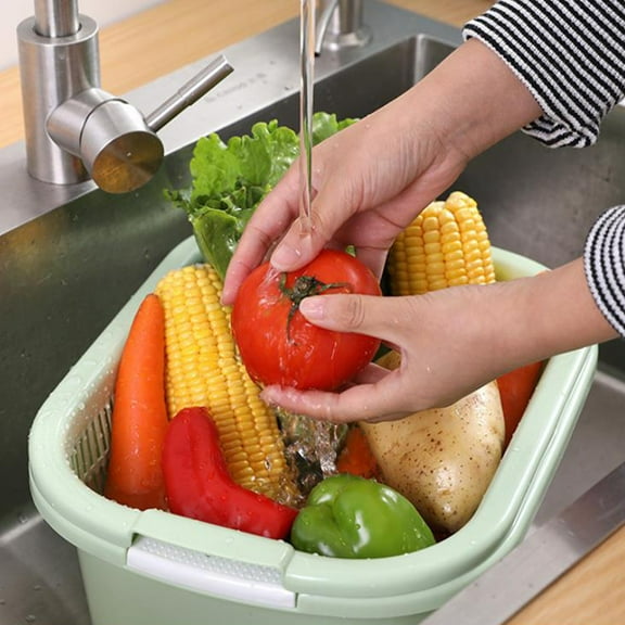Openpig Mixed Greens Vegetable Colander Basket Double Layer Fruit Sinks Strainer Kitchen Washing Basket Salad Draining Soaking Bowl Detachable Strainer Basket Spaghetti Noodles Pasta