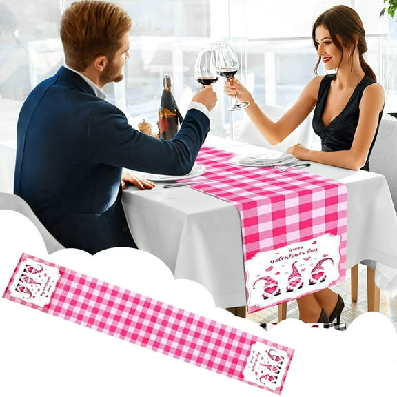 Openpig Pink and White Checkered Table Runner Gingham Table Runner for Birthday Wedding Table Runner