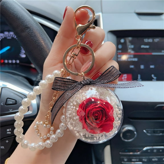 Openpig Preserved Flower Keychain Preserved Fresh Rose Flower Keychain Cute Bow Bag Charm