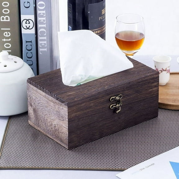 Openpig Rectangular Tissue Box Cover Decorative Wood Facial Tissue Holder with Hinged Lid Napkin Dispenser in Antique Style