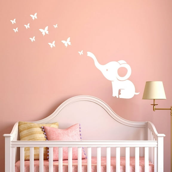 Openpig Removable Nursery Room Wall Decor Cute Elephant Blowing Butterfly Wall Decal Art Vinyl Wall Decor Sticker for Baby Bedroom