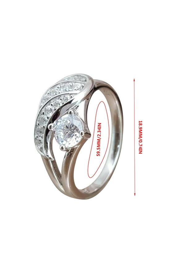 Round Elegance Angel Wings Valentine's Day Ring Bridal Zircon Diamond Engagement Wedding Ring