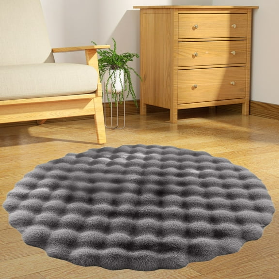 Openpig Round Rug 23.6 Inches Light Brown Circle Rug Faux Sheepskin Rug Fluffy Fur Rug Plush Shag Rug for Living Room Bedroom Carpet Plush Rug Home Decor